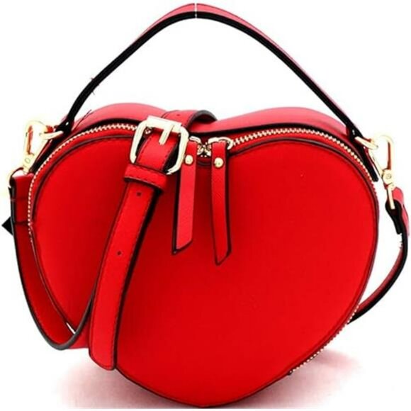 Cute Heart Shape Girls Womens Vegan Leather Small Handle Satchel Crossbody Purse - Picture 8 of 8